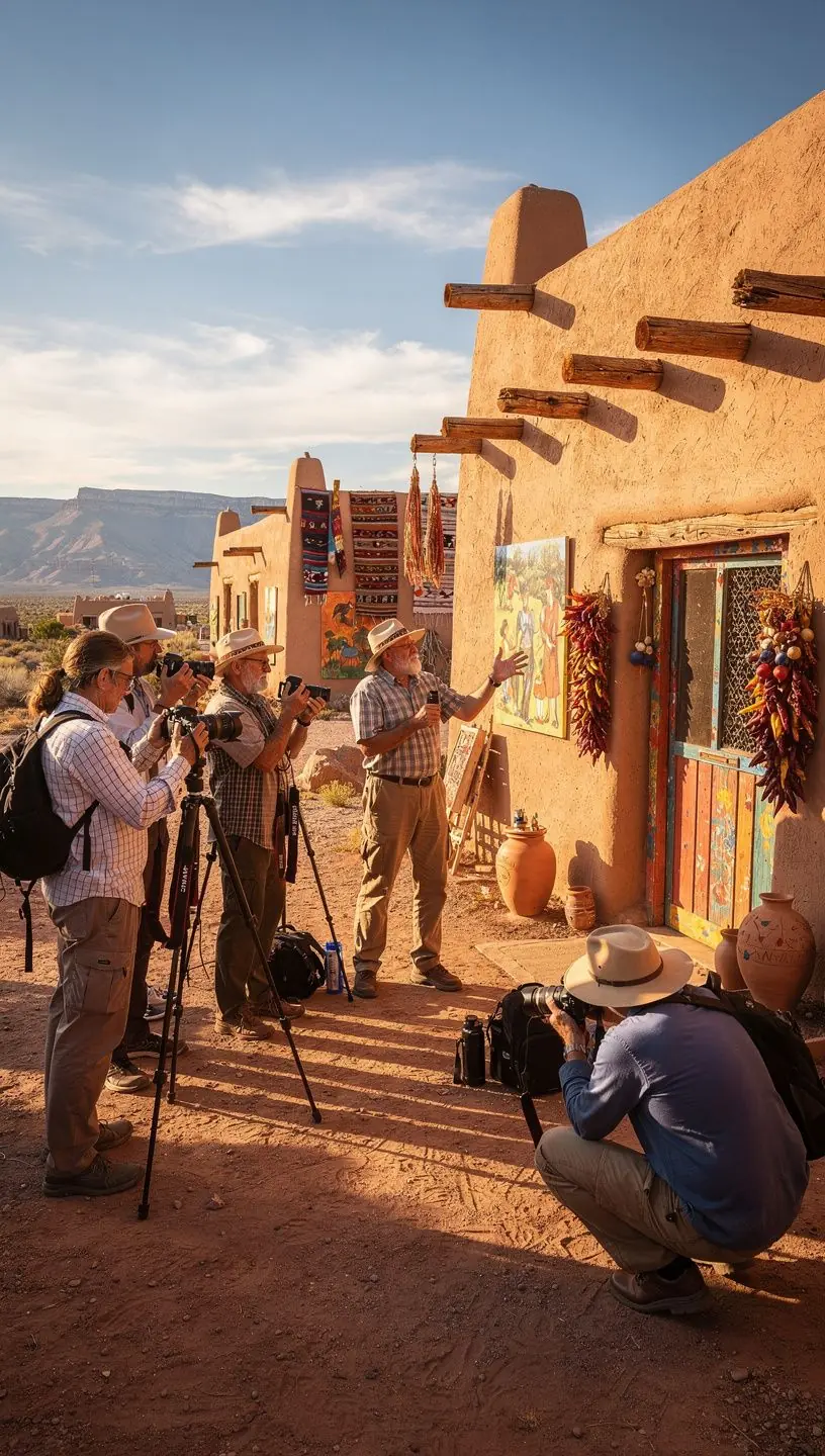 Grupa turystów z aparatami fotograficznymi obserwująca dziką zwierzynę w naturalnym środowisku.