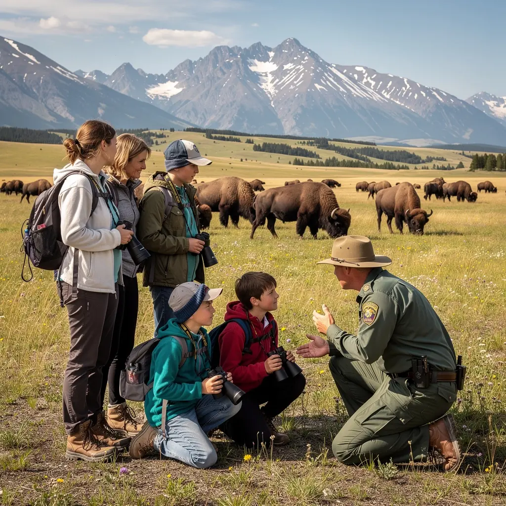 Uczestnicy wycieczki robią zdjęcia pięknych widoków nad jeziorem otoczonym lasami.